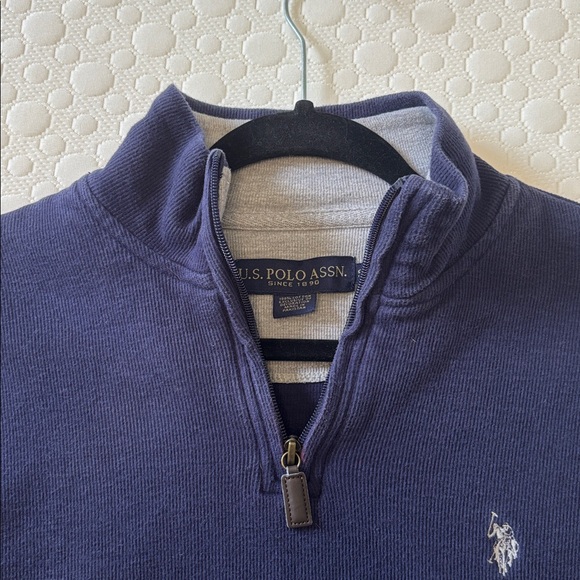 U.S. Polo Assn. Men's Dark Blue 1/4 Zip Mock Neck Flatback Pullover Sweater - Picture 8 of 13
